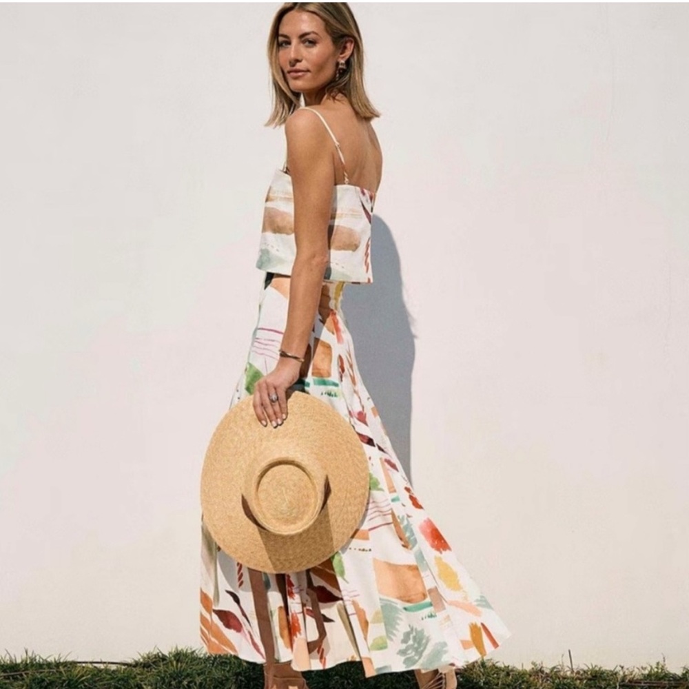 ANTONIO MELANI White Multi-Color Print Maxi Dress Set (skirt and top)